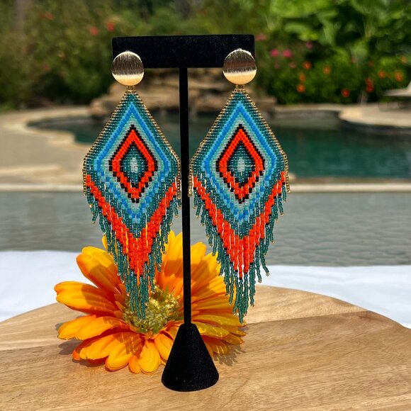 Handmade Beaded Long Sexy Fringe Dangle Drop Lightweight Tassel Post Earrings - Picture 3 of 8